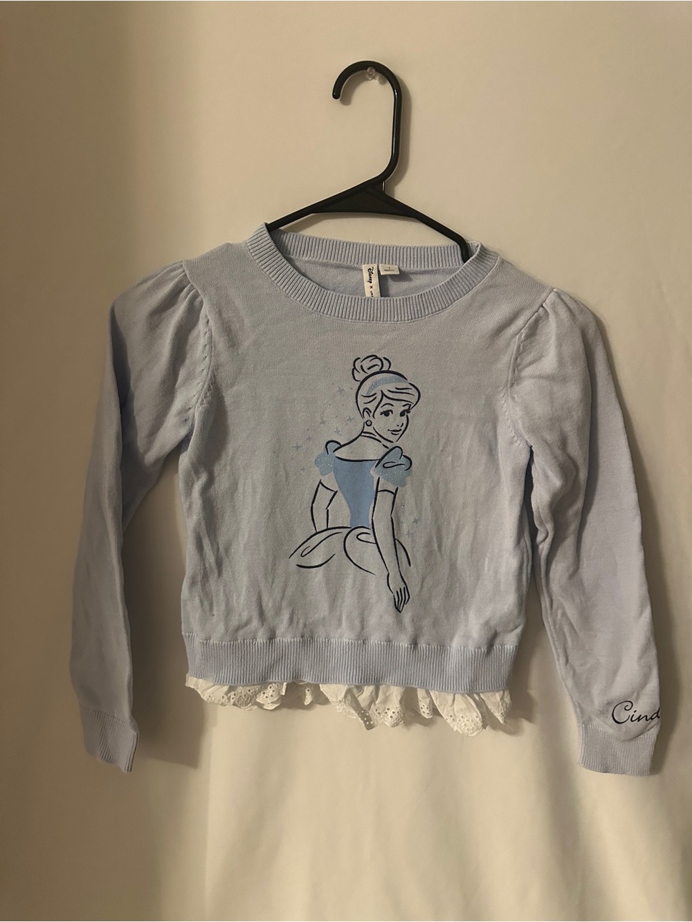 Janie & Jack Light Blue Cinderella Long Sleeve Sweater Top with Lace Hem